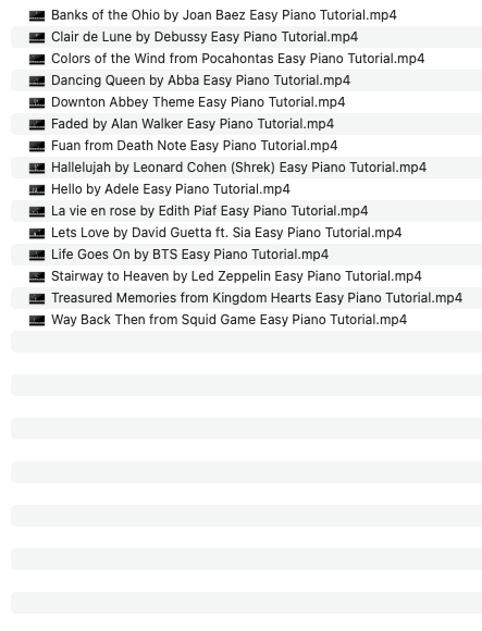 video tutorielles chansons piano liste