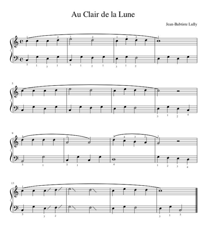 emoción Intento primero Au clair de la lune - Easy Sheet Music in PDF - La Touche Musicale