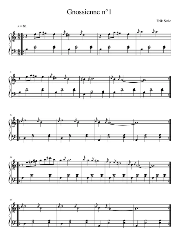 PARTITION CLASSIQUE - Gnossienne No. 1 - E. SATIE - Violon & Piano