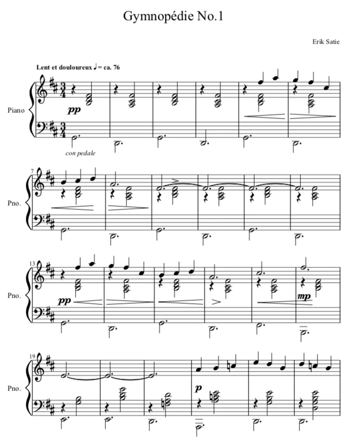 Gymnopédie No 1 - Partition Facile et Gratuite en PDF - La Touche Musicale