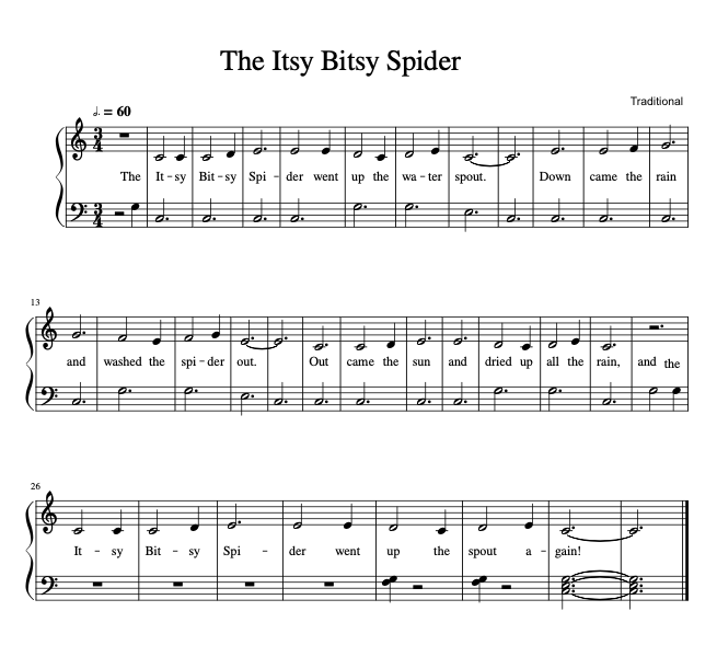 the itsy bitsy spider sheet music