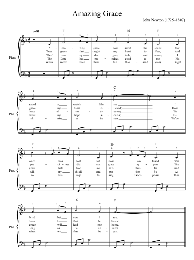 amazing grace sheet music