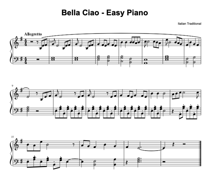 bella ciao sheet music
