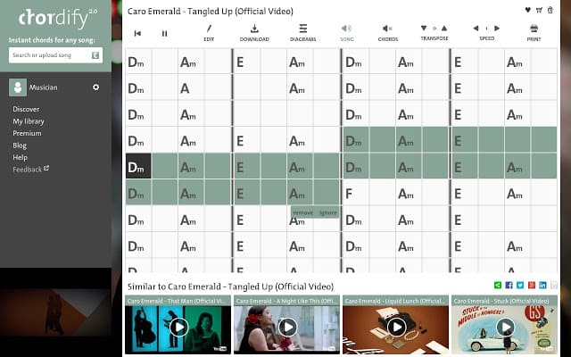 chordify application piano