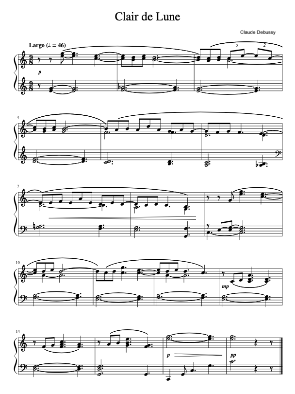 Symposium Cruel Laid Clair De Lune Claude Debussy Piano Sheet Music Tom 