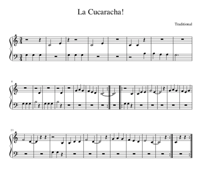 La Cucaracha - Easy Sheet Music for Free in PDF - La Touche Musicale