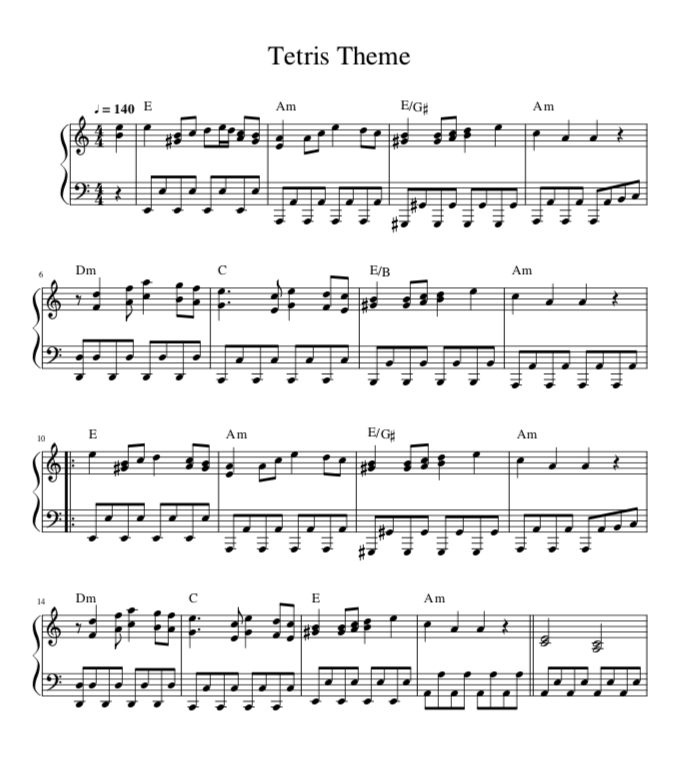 tetris sheet music