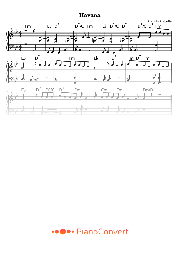 Havana Partitura para Piano Fácil en PDF La Touche Musicale