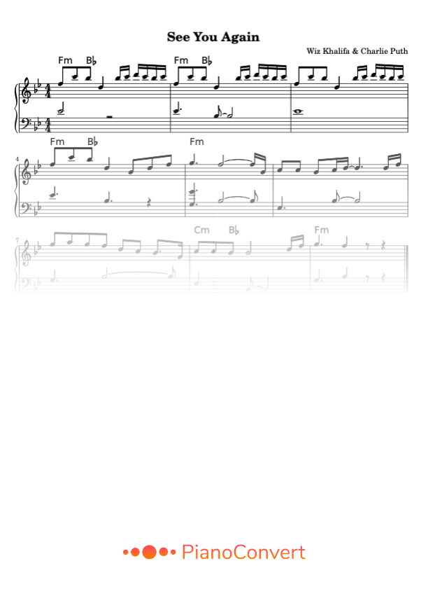 saltar garaje Pompeya See You Again - Partitura para Piano Fácil en PDF - La Touche Musicale