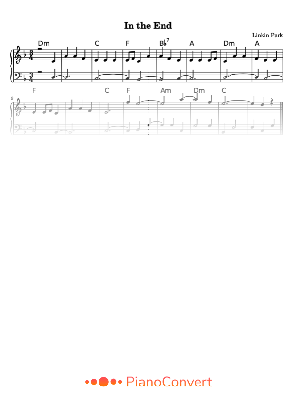 in the end partitura piano