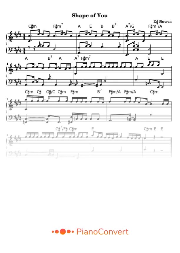 Oeste Oculto intermitente Shape of You - Partitura para Piano Fácil en PDF - La Touche Musicale