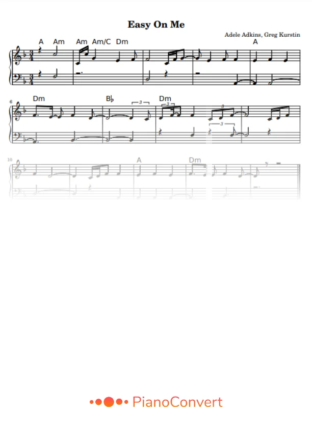 piano sheet music with letters for adele