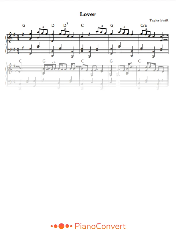Lover - Easy Piano Sheet Music PDF - La Touche Musicale