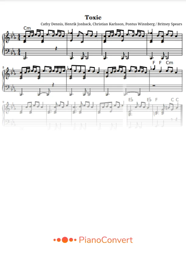 Toxic - Spartito Facile per Pianoforte in PDF - La Touche Musicale