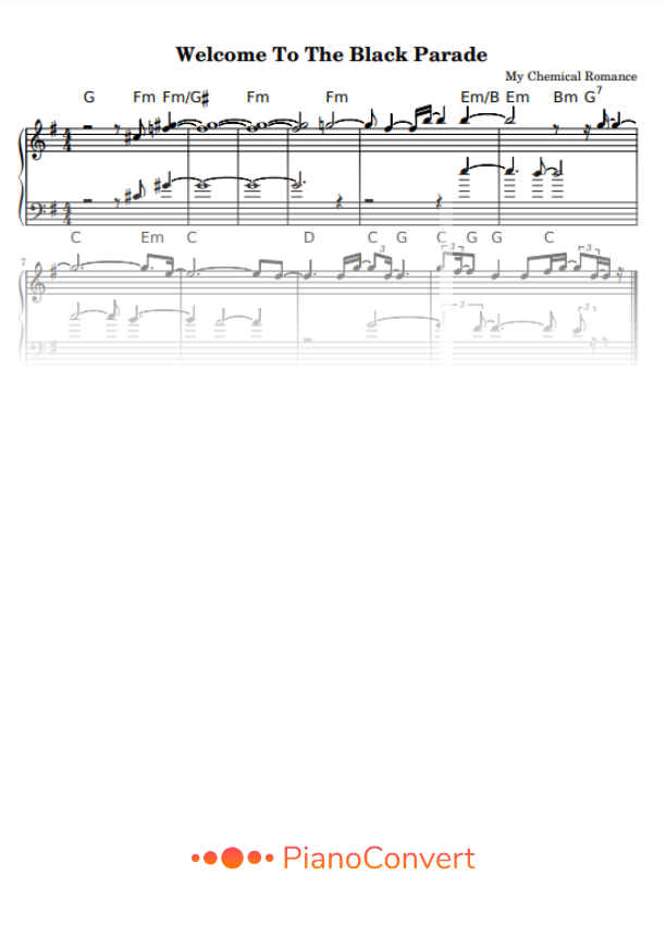 welcome to the black parade piano sheet music