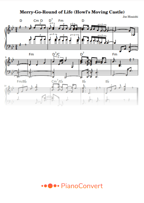 merry-go-round of life piano sheet music