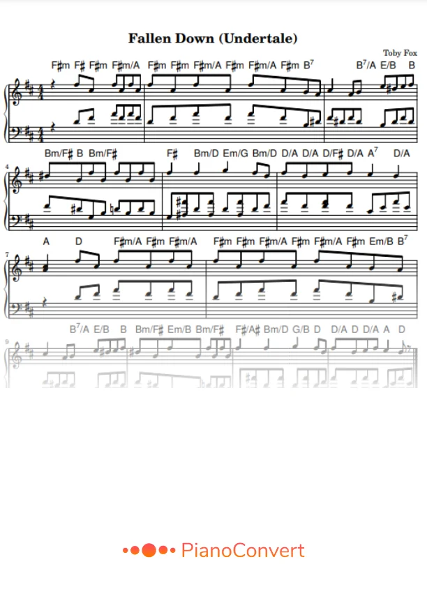 Fallen Down - Partition de Piano Facile en PDF - La Touche Musicale