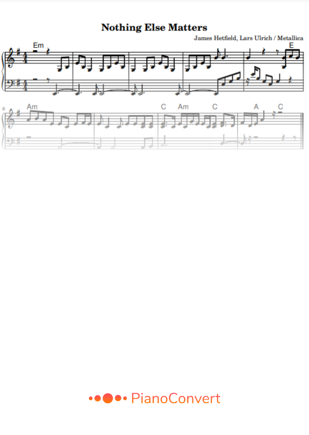 Nothing Else Matters - Spartito Facile per Pianoforte in PDF - La Touche  Musicale