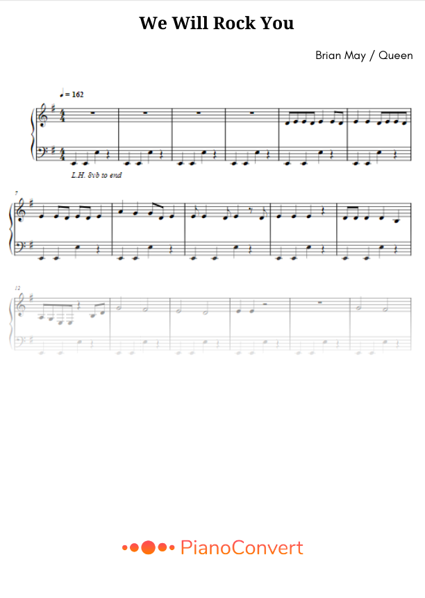 We Will Rock You - Spartito Facile per Pianoforte in PDF - La Touche  Musicale
