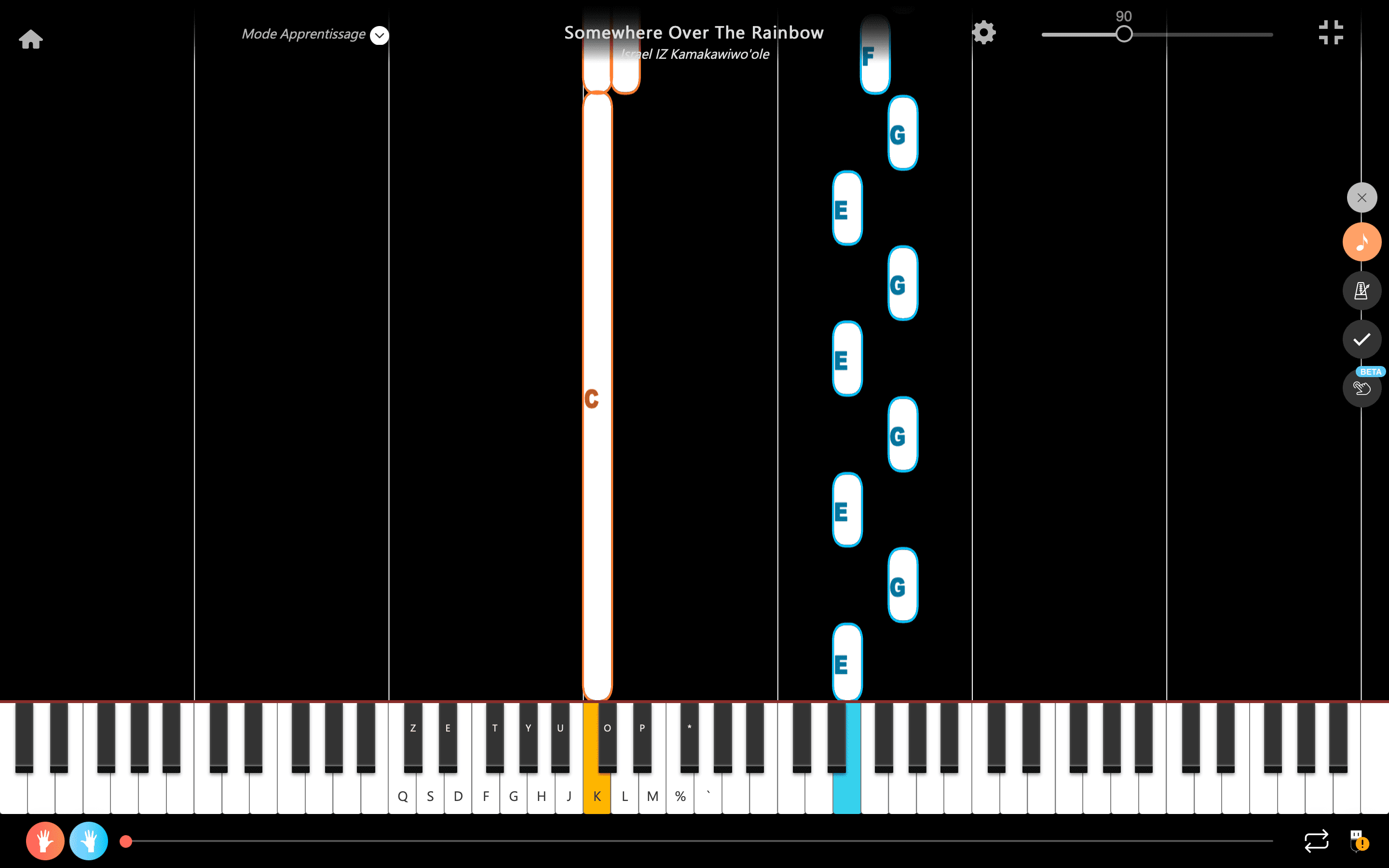 somewhere over the rainbow piano noten buchstaben zwei Hände