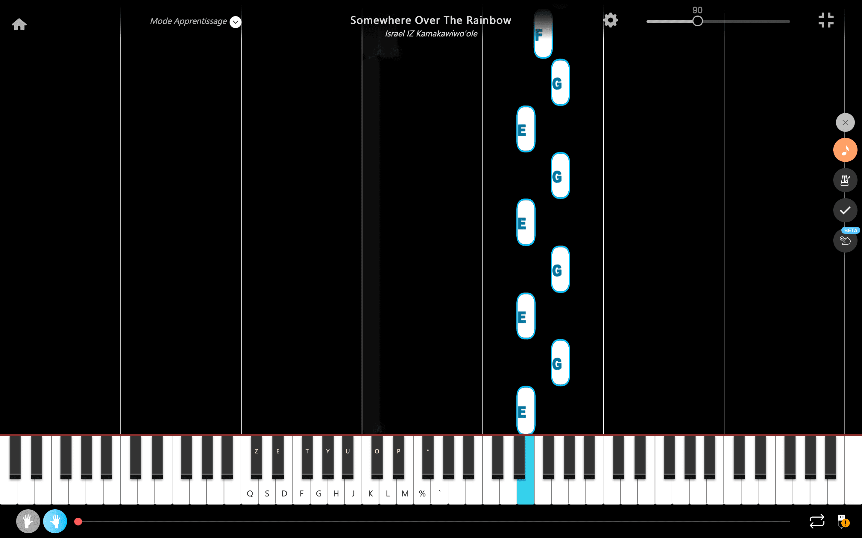 somewhere over the rainbow piano noten buchstaben rechte Hand