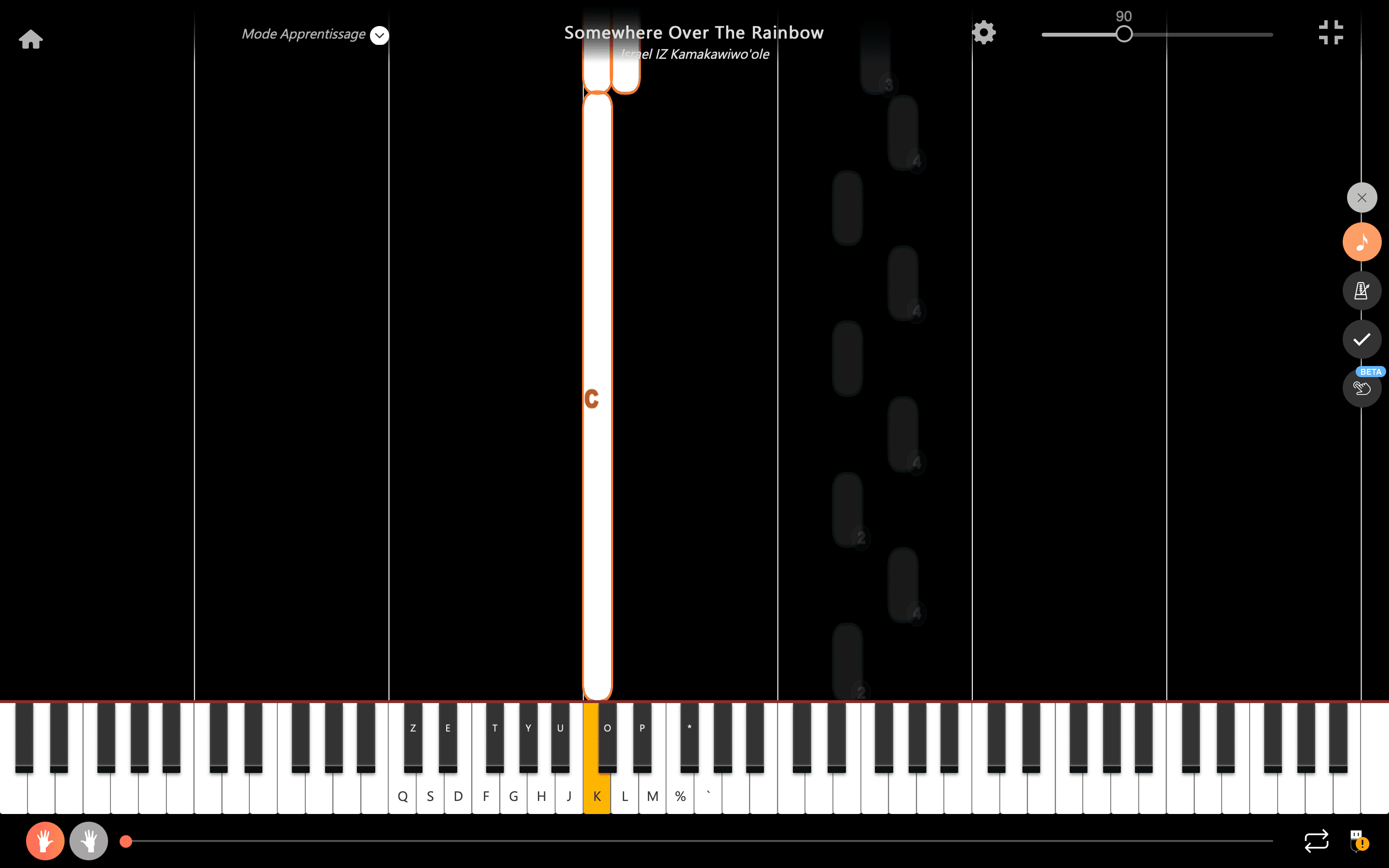 somewhere over the rainbow piano noten buchstaben linke Hand