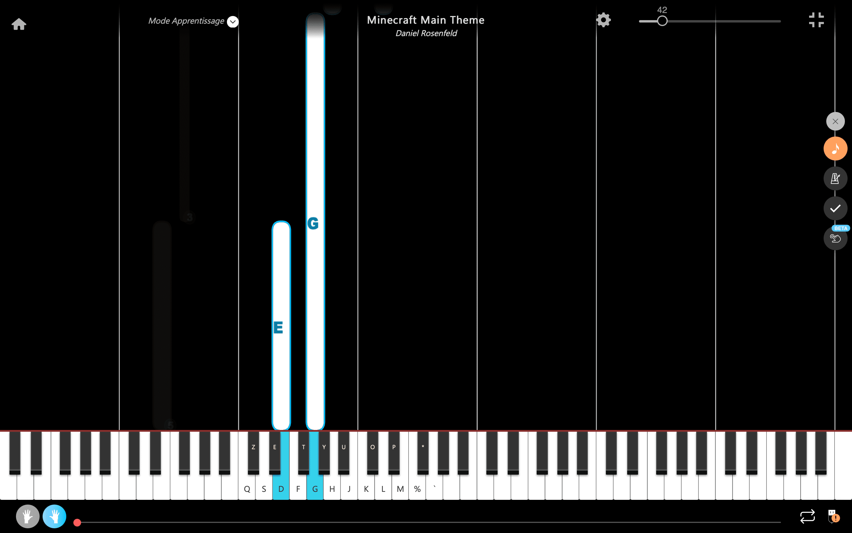 minecraft main theme pianoforte note mano destra