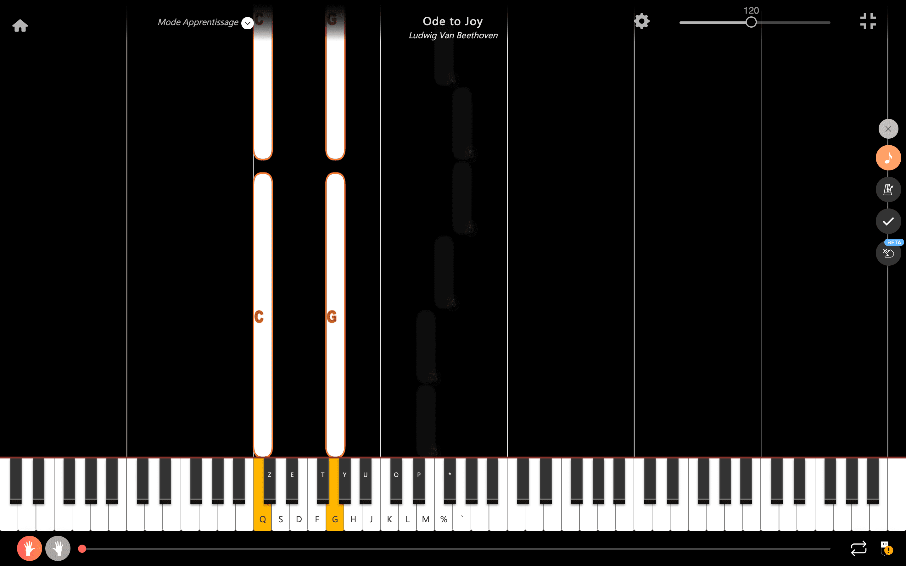 ode to joy piano notas mano izquierda