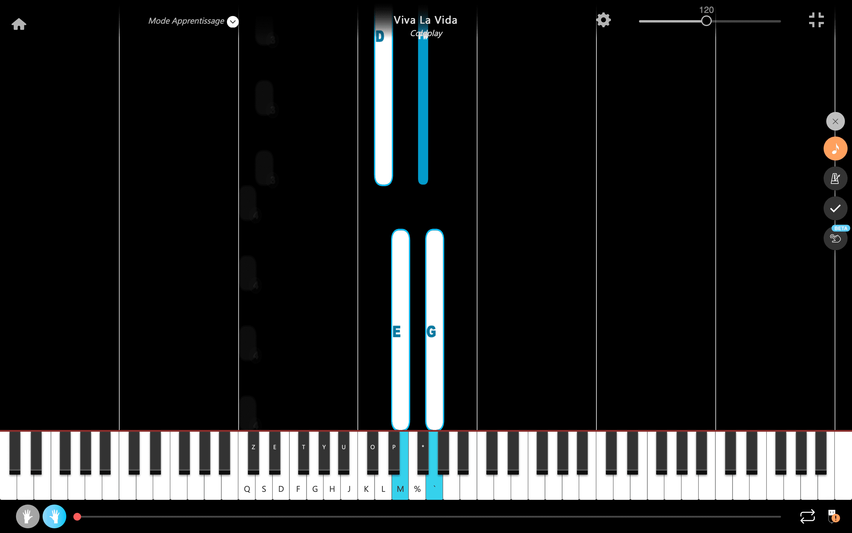 viva la vida piano notas mano derecha
