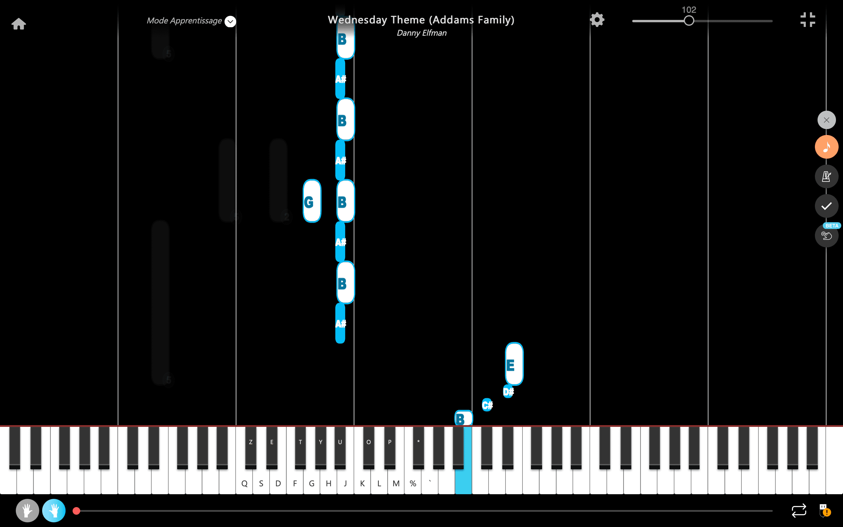 wednesday theme piano notas mano derecha
