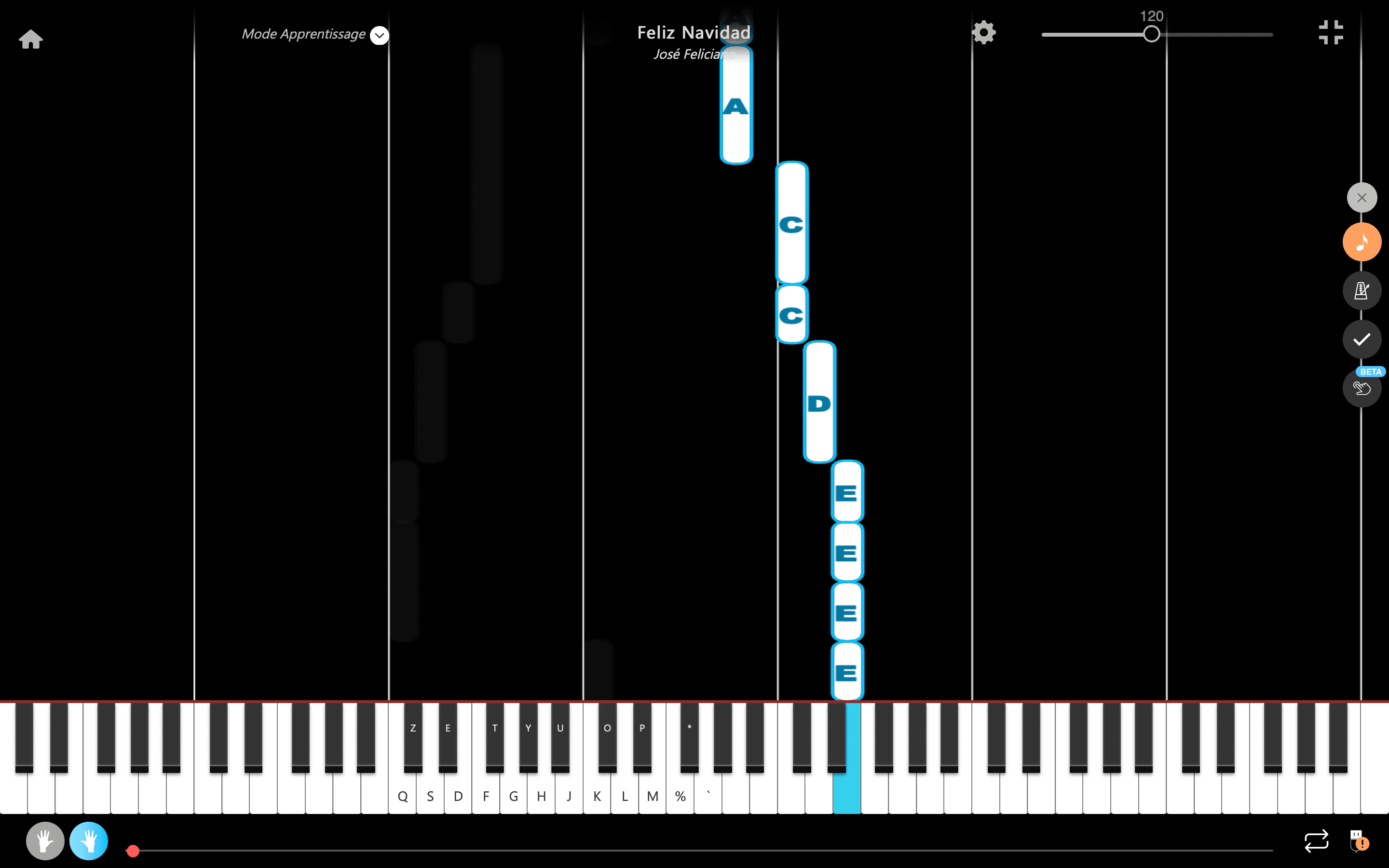feliz navidad notas piano mão direita