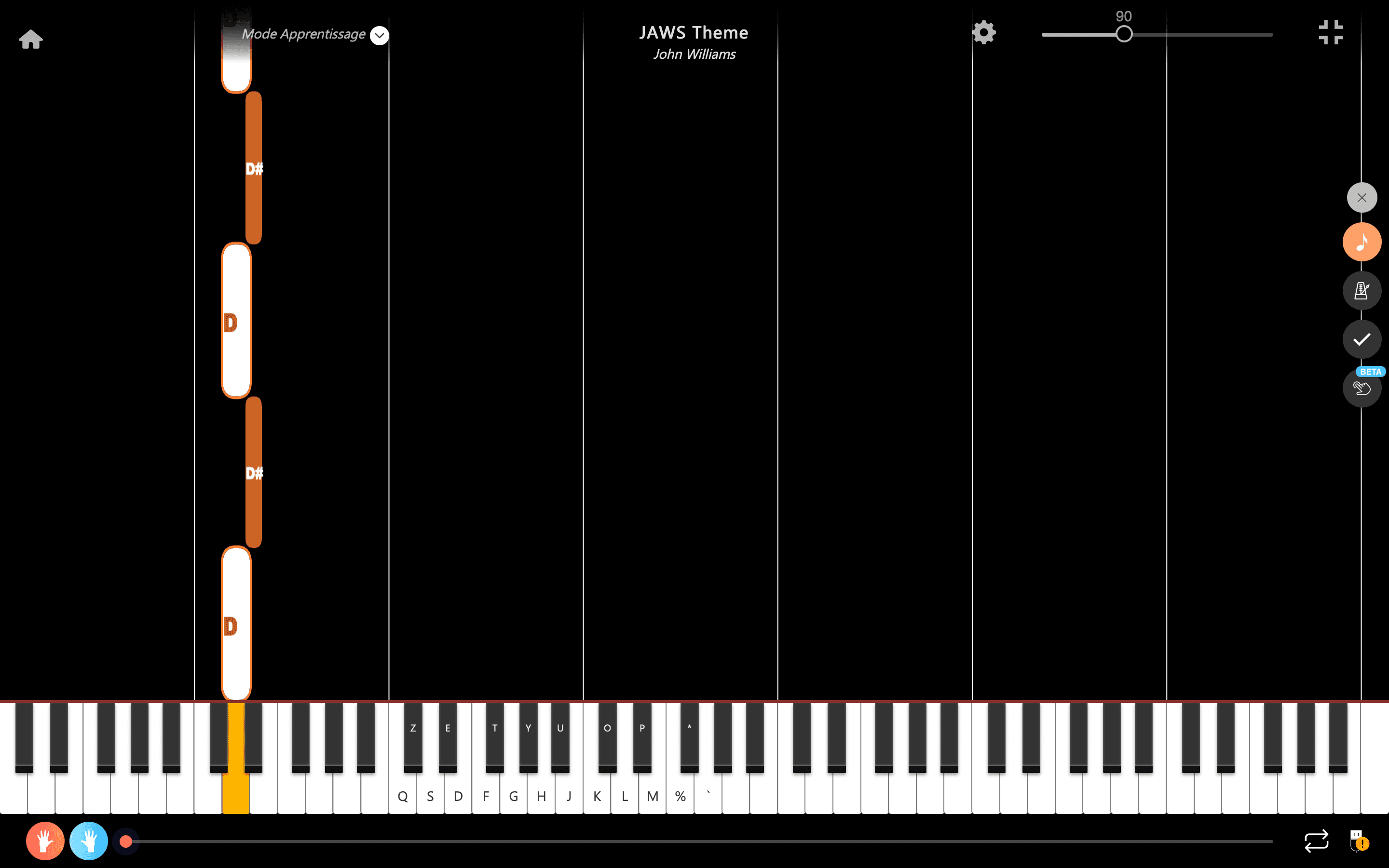 tiburón piano notas mano izquierda