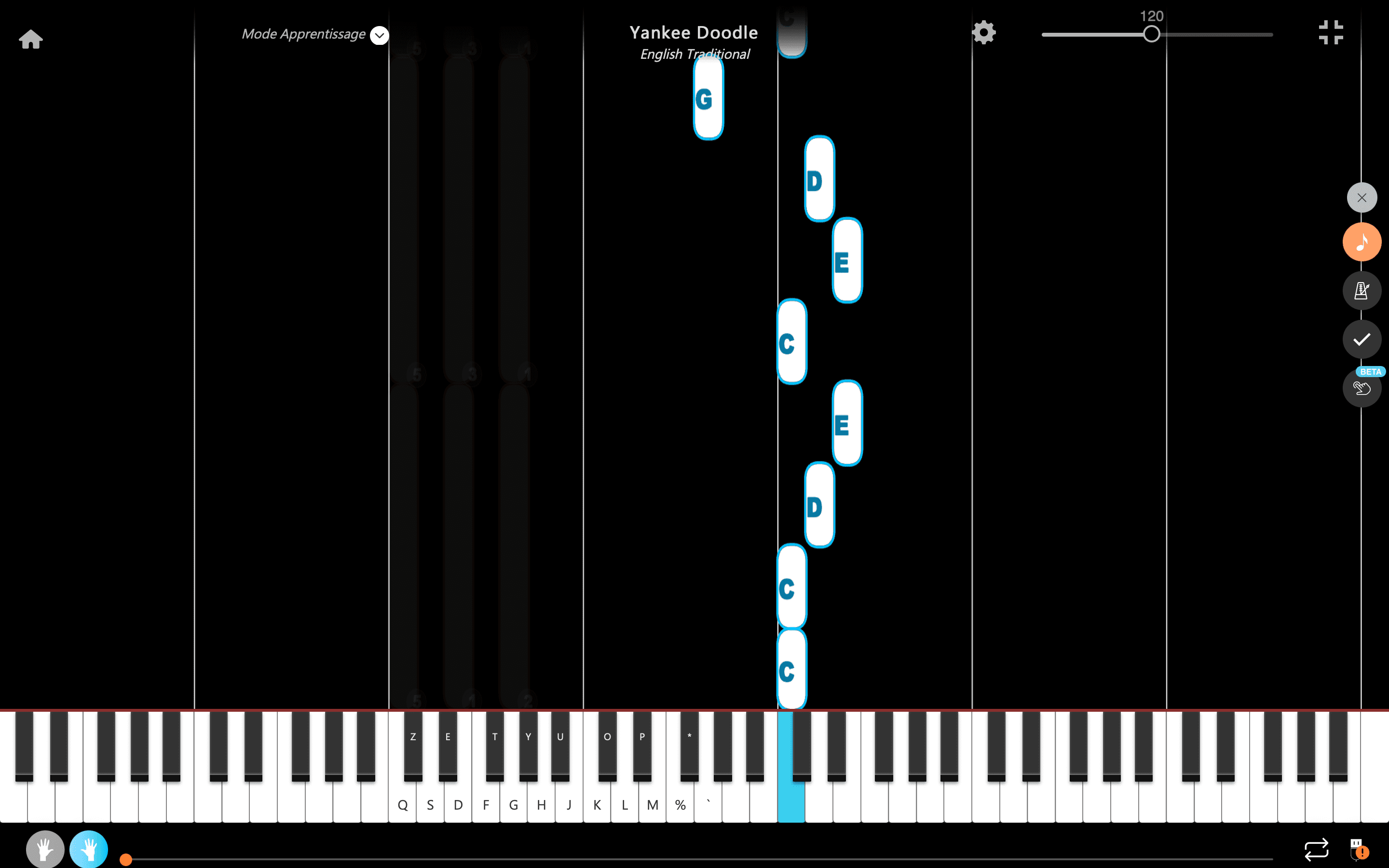 yankee doodle piano notas mano derecha