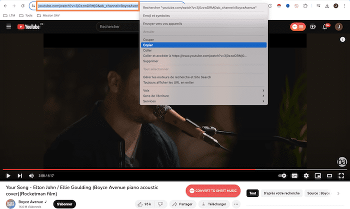 copiare link video youtube ottenere note di pianoforte