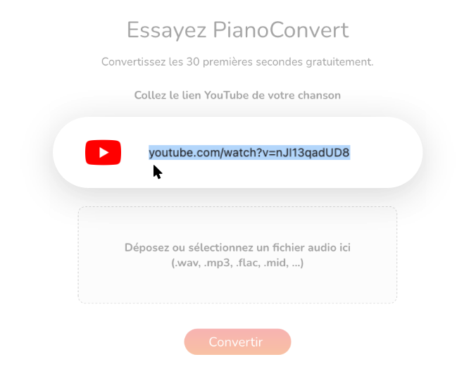 Importazione di file audio link youtube