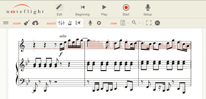 NoteFlight Notensetzer online Klavier