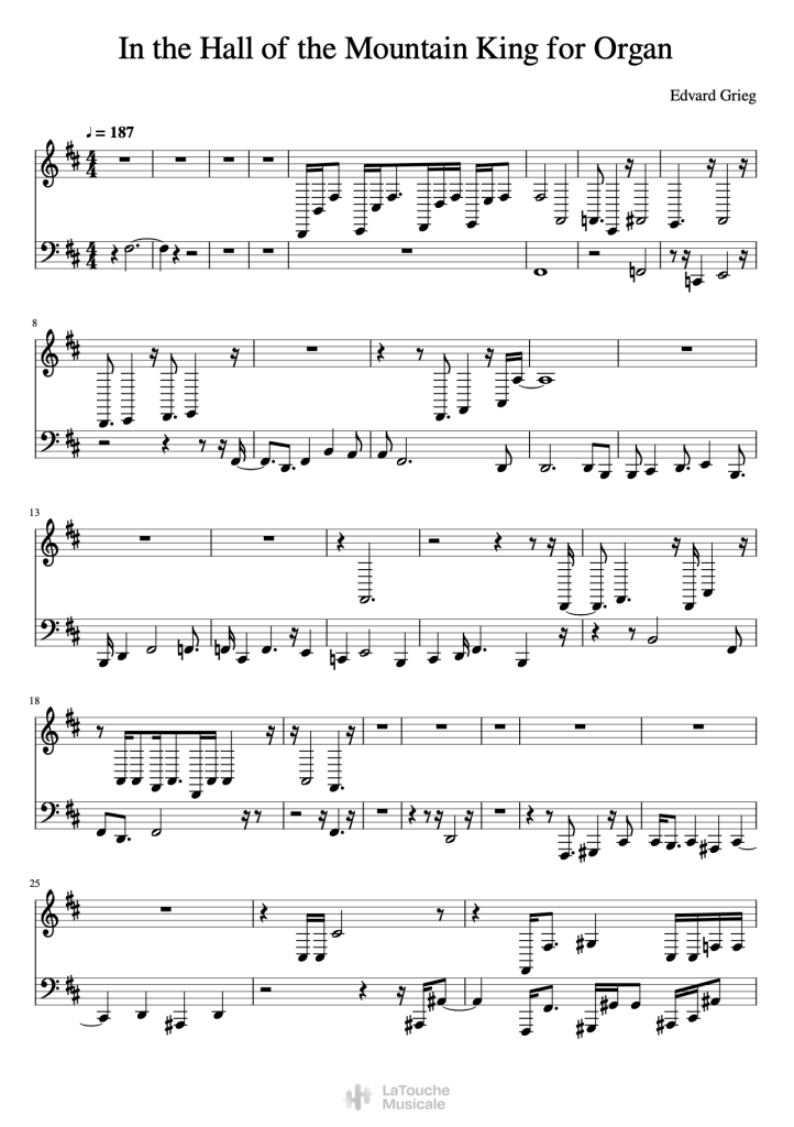 organconvert in the hall of the mountain king for organ edvard grieg