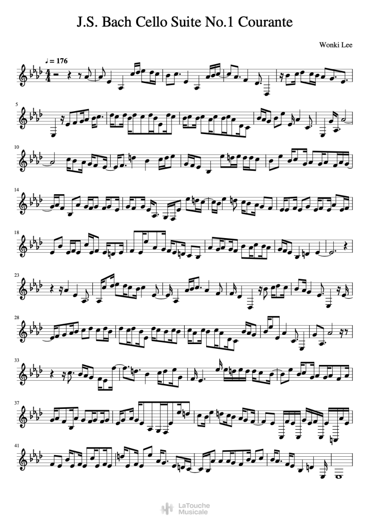 saxconvert j.s. bach cello suite no.1 courante wonki lee