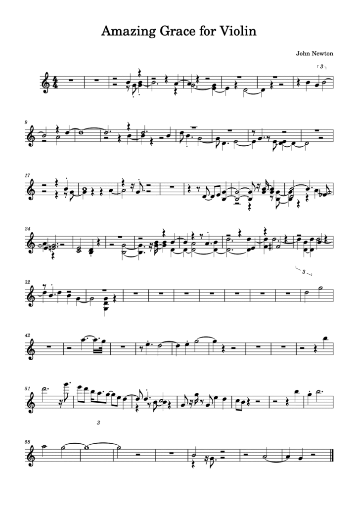 amazing grace spartito violino