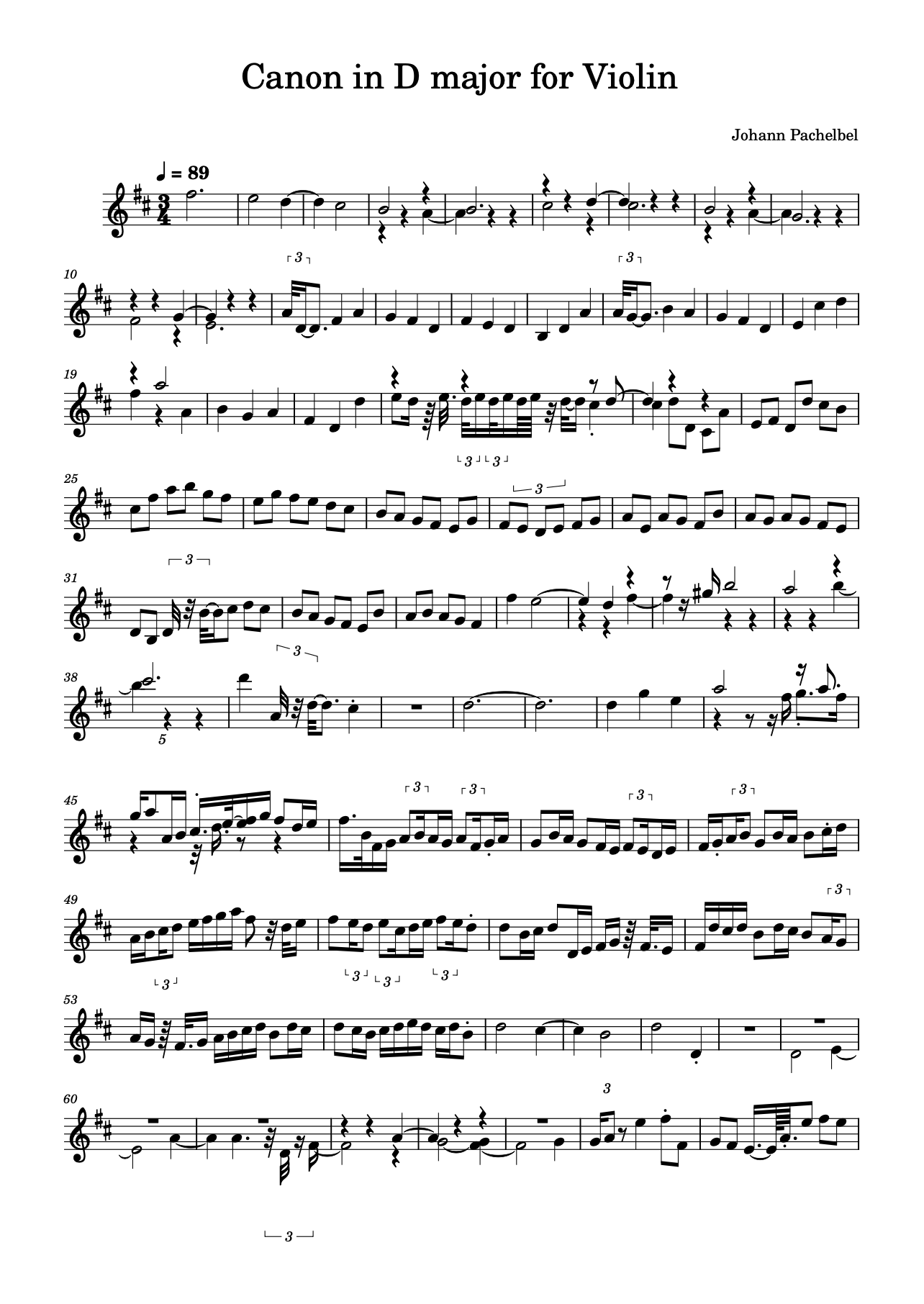 canon in d spartito violino
