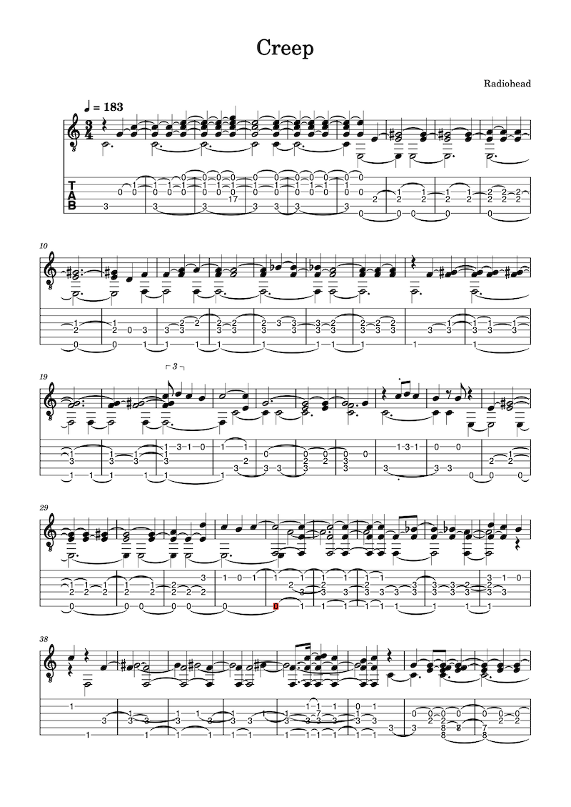 creep tablature guitare