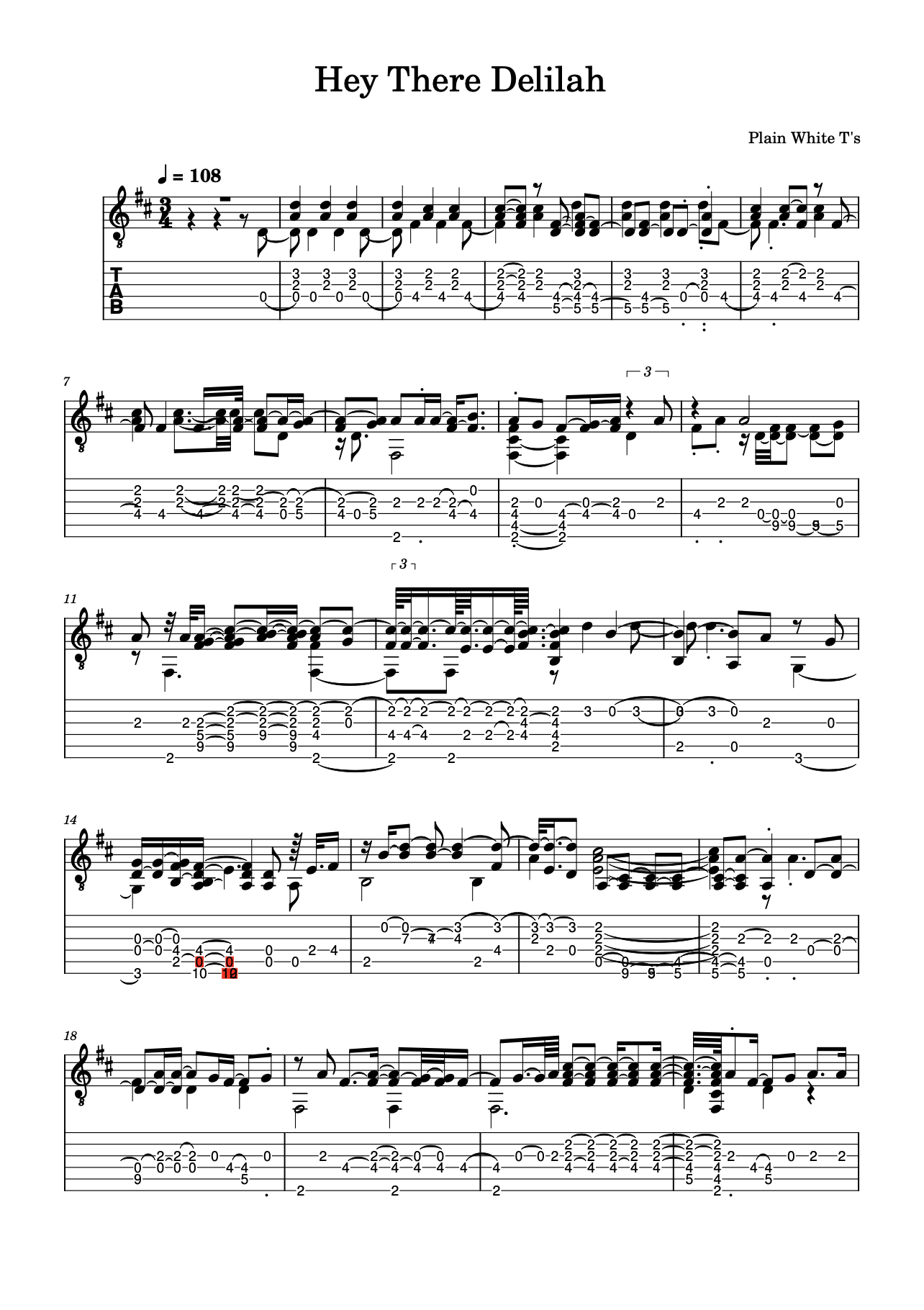 hey there delilah guitar tabs