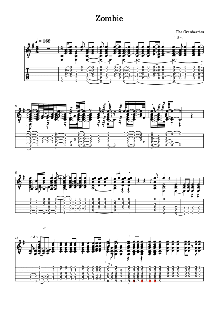 zombie guitar tabs