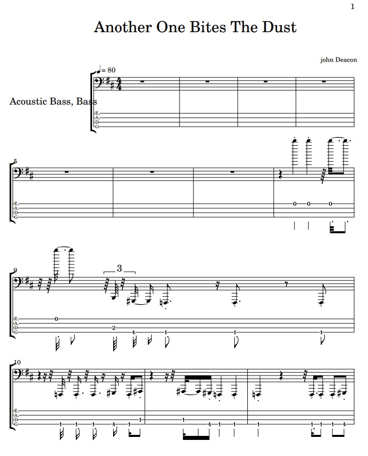 another one bites the dust tablature basse