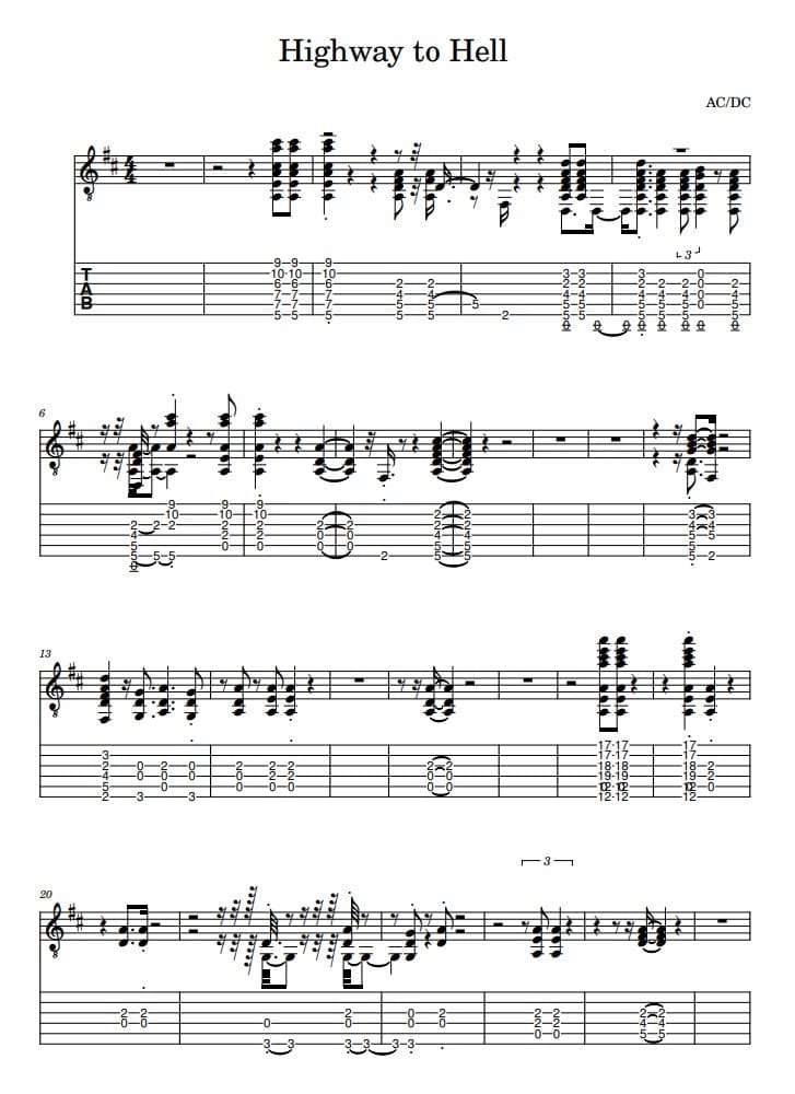 highway to hell tabs guitar