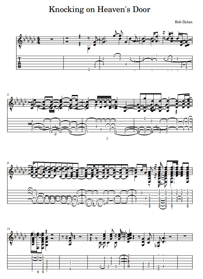 knockin on heavens door tabs guitar