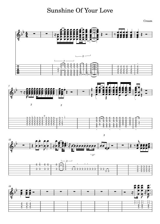 Sunshine of your love tabs guitar