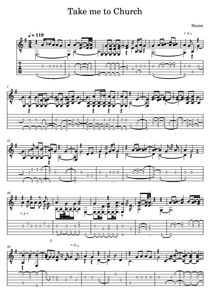 take me to church tablature guitare
