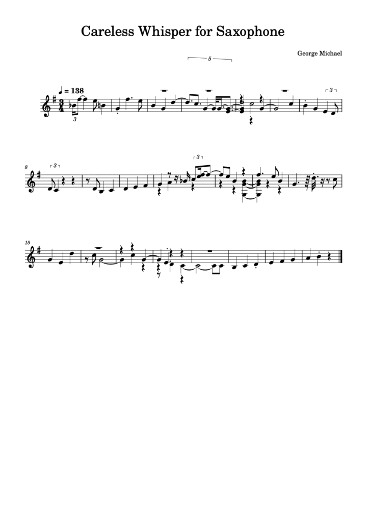 careless whisper partition saxophone