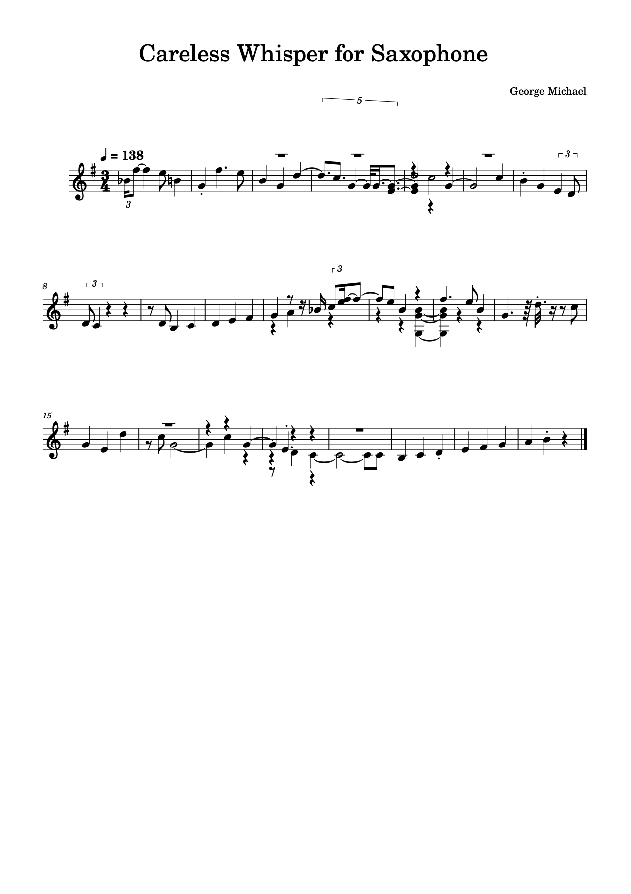 careless whisper partition saxophone